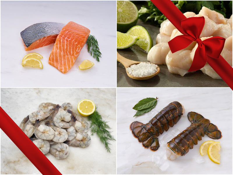 Holiday Dinner Bundle Collage with Gift Bow Graphic on Top Right