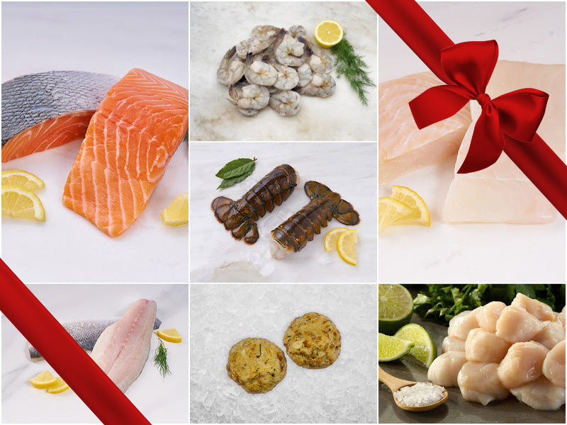 Feast of the Seven Fishes Bundle Collage with Gift Bow Graphic on Top Right
