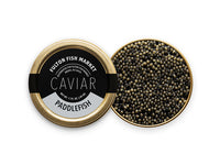 Paddlefish Caviar Tin Opened on White Background
