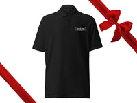 Black Polo Shirt with White Fulton Fish Market Logo on White Background with Gift Ribbon