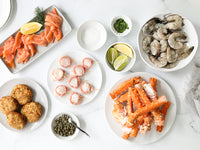 Hors d'Oeuvres Bundle with Smoked Salmon, Crab Cakes, Bacon-Wrapped Scallops, Center Cut Crab Legs, and Shrimp