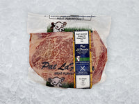 Japanese A5 Wagyu Ribeye front of package on ice