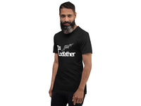 Man wearing The Codfather Black Unisex T-Shirt with white lettering