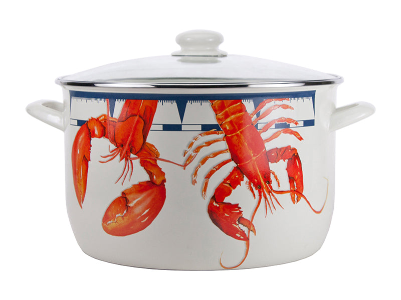 Golden Rabbit Enamelware Lobster Stock Pot with Lid on White Background