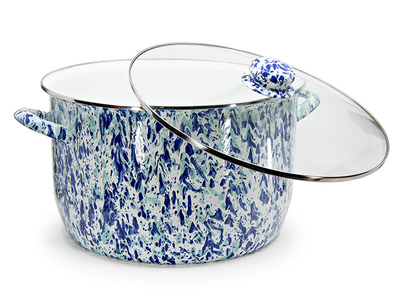 Golden Rabbit Enamelware Ocean Swirl Stock Pot with Lid