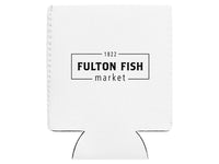 White can cooler with 'Fulton Fish Market' branding on a white background