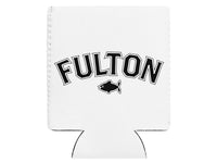 White can cooler with 'FULTON' and a fish logo on a white background