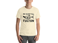 Front of Beige "No Sleep Till Fulton" T-Shirt with a fish with sunglasses