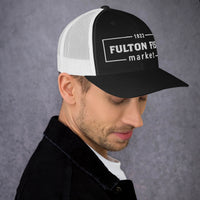 Fulton Fish Market Black & White Trucker Hat on Male Side View