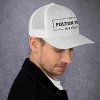 Fulton Fish Market White Trucker Hat on Male Side View