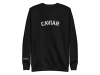 Black sweatshirt with 'CAVIAR' text on a white background