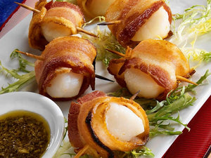 Bacon-Wrapped Scallops with Pesto Recipe