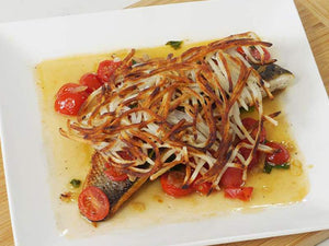 Branzino Fillet over Spinach with Tomato Wine Sauce Recipe