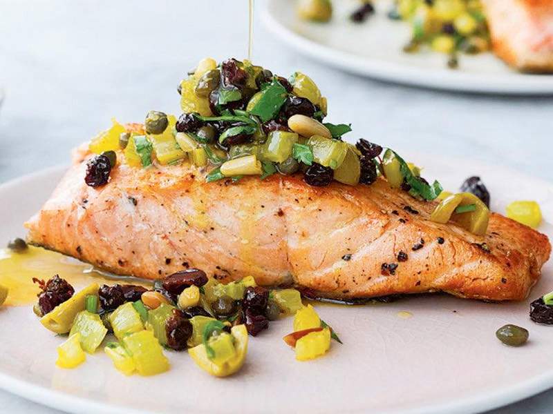 Bridget Jones’s Pan-Fried Salmon with Pine Nut Salsa | Salmon Recipes