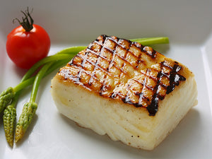 Grilled Chilean Sea Bass with Asparagus Sprigs Recipe