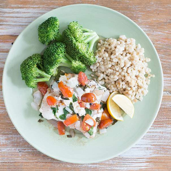 Grilled Cod with Tomatoes and Spinach Recipe