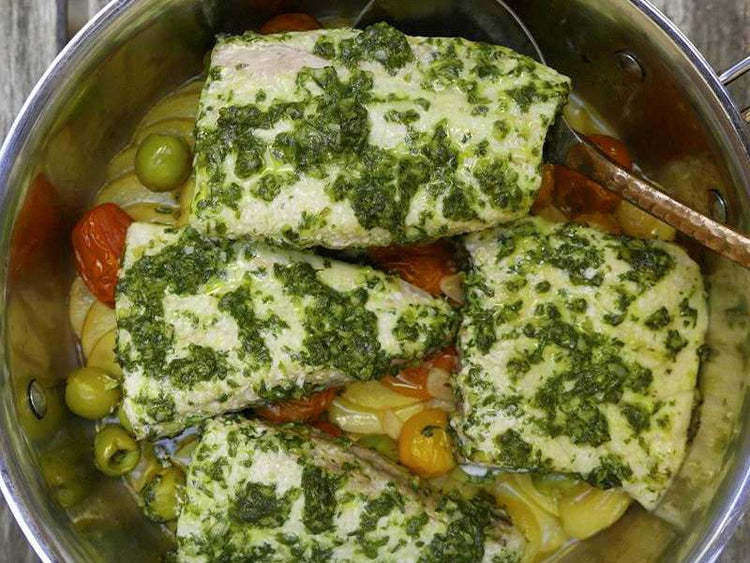 One-Pot Pesto Steamed Kanpachi Recipe