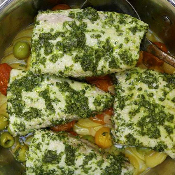 One-Pot Pesto Steamed Kanpachi Recipe