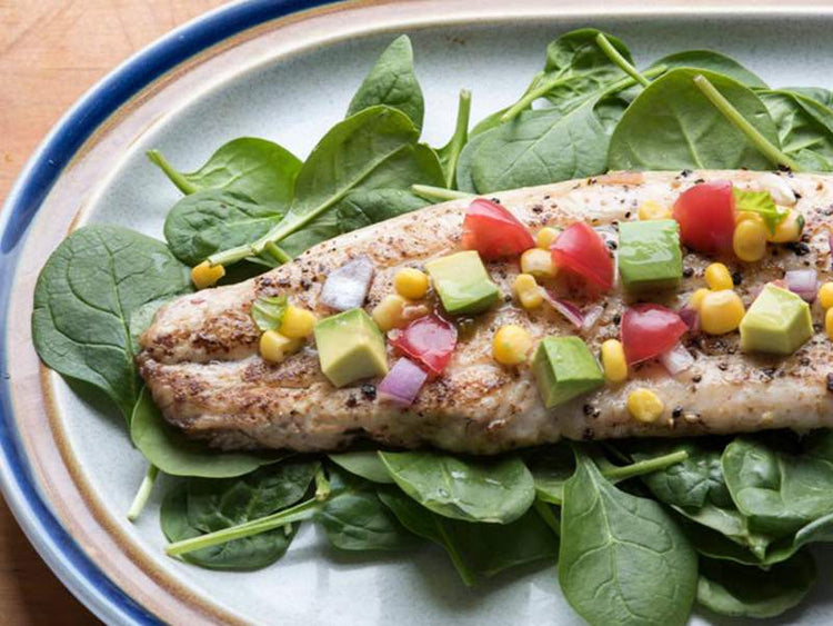 Pan-Fried Whitefish with Corn, Avocado, Lime and Basil Relish Recipe