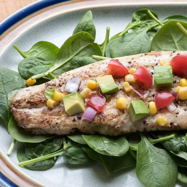Pan-Fried Whitefish with Corn, Avocado, Lime and Basil Relish Recipe