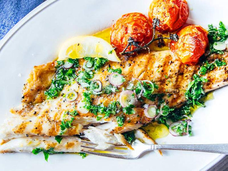 Roasted Striped Bass with Blistered Tomatoes & Chimichurri Recipe