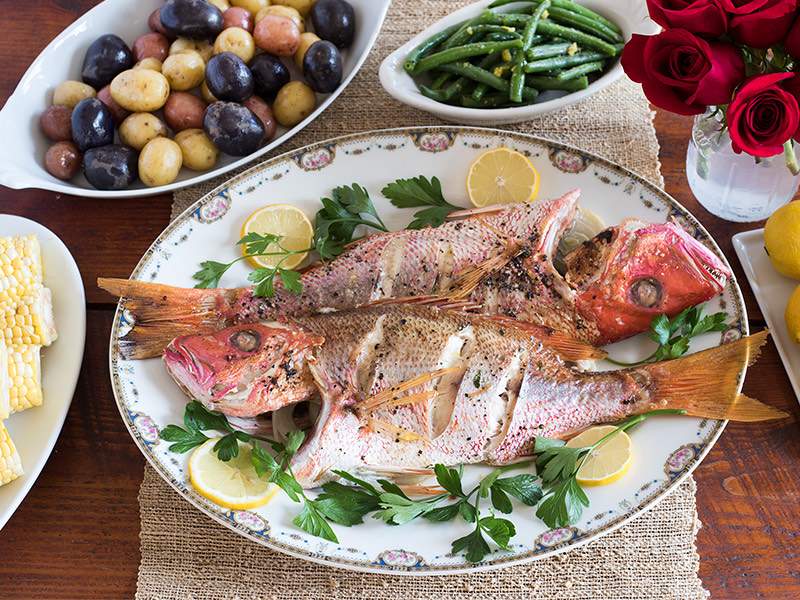 Baked whole red snapper best sale