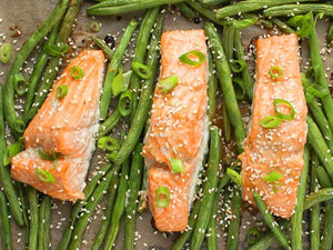 Sheet Pan Salmon with Miso Glaze & Green Beans Recipe