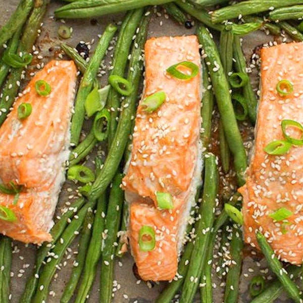 Sheet Pan Salmon with Miso Glaze & Green Beans Recipe