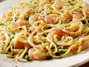 Spicy Shrimp Scallop Pasta with Green Peas Recipe