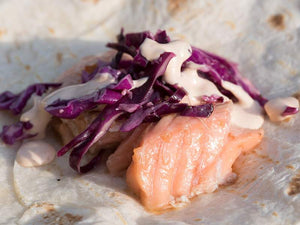 Zesty Salmon Tacos With Sriracha Mayo, Red Slaw & BBQ Sauce Recipe