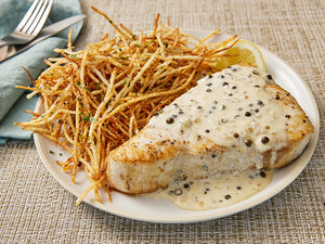 Peppercorn Swordfish & Shoestring Frites Recipe