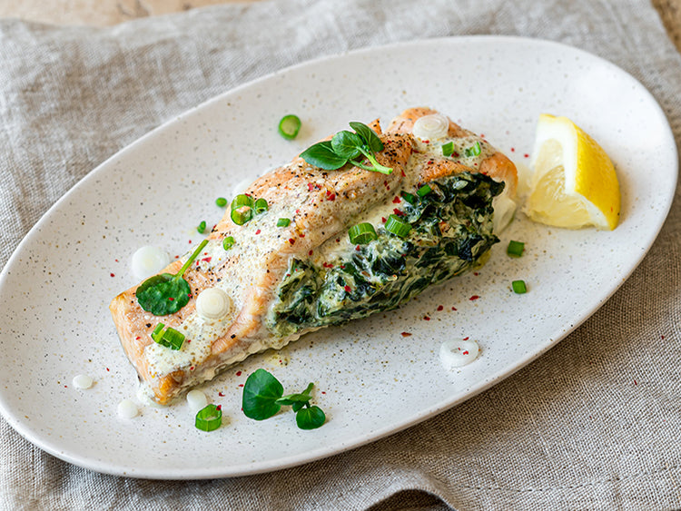 Stuffed Wild Alaska Salmon with Spinach