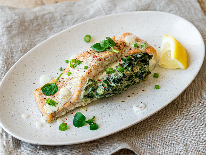 Stuffed Wild Alaska Salmon with Spinach Recipe | Quick Salmon Recipe