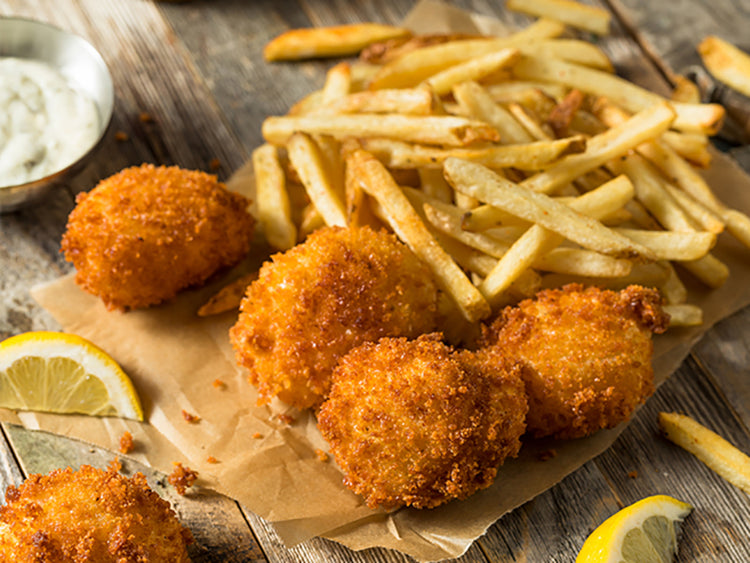 Air Fried Breaded Scallops and French Fries
