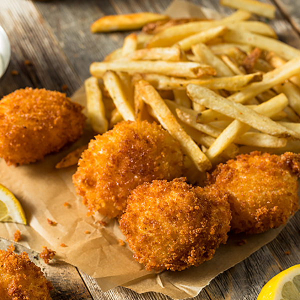 Air Fried Breaded Scallops and French Fries