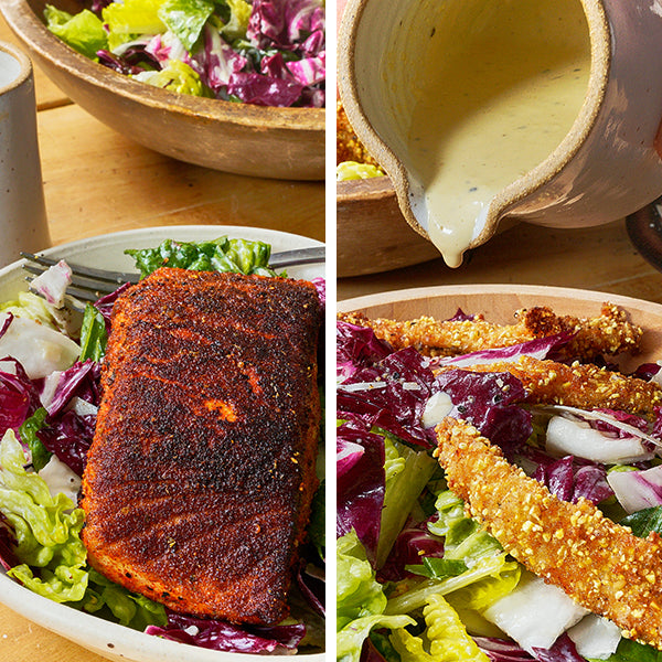 Caesar salad with Blackened Salmon & with Fried Anchovies