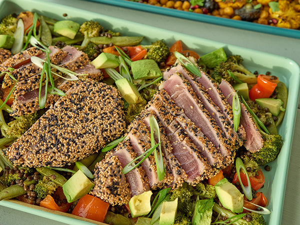 Sesame Vegetables & Lentils with Seared Ahi Recipe