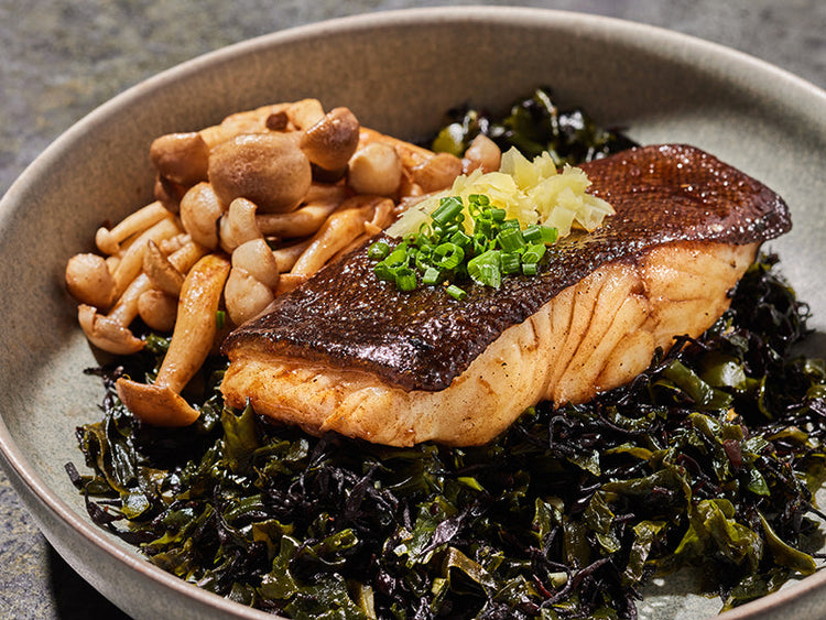 Brown Butter Roasted Alaska Sablefish with Garlic Soy Glaze and Seaweed Salad Recipe