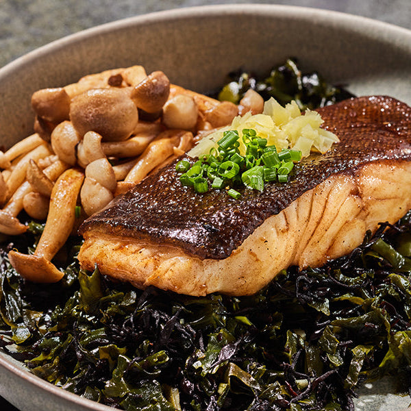 Brown Butter Roasted Alaska Sablefish with Garlic Soy Glaze and Seaweed Salad Recipe