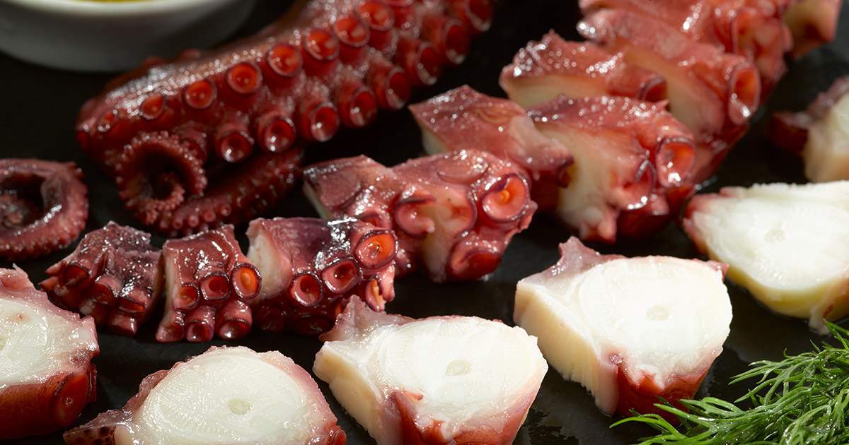 Cooked Octopus Tentacles on Dark Surface