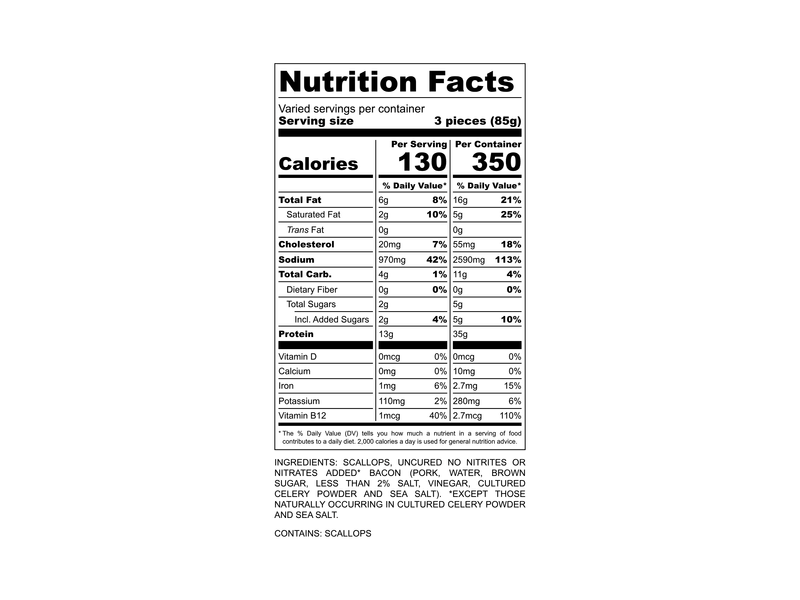 Bacon Wrapped Jumbo Scallops Nutritional Information