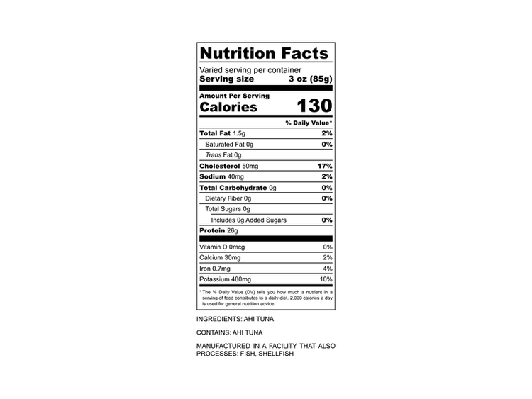 Wild Ahi Tuna Poke Cubes Nutritional Information