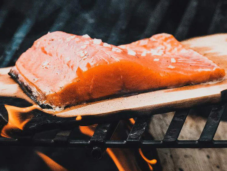 Salmon Portion on Grill Plank on the Grill