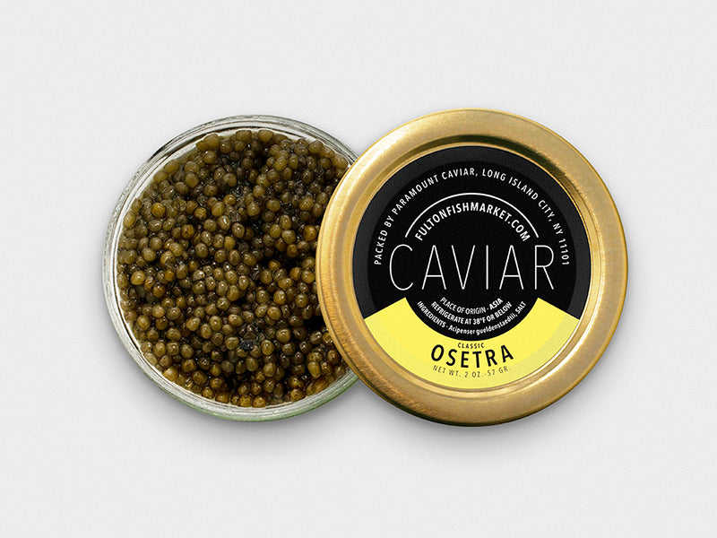 Classic Osetra Caviar Opened on Light Background