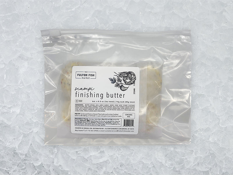 Fulton Fish Market Scampi Finishing Butter - 6ct front of package with ice background