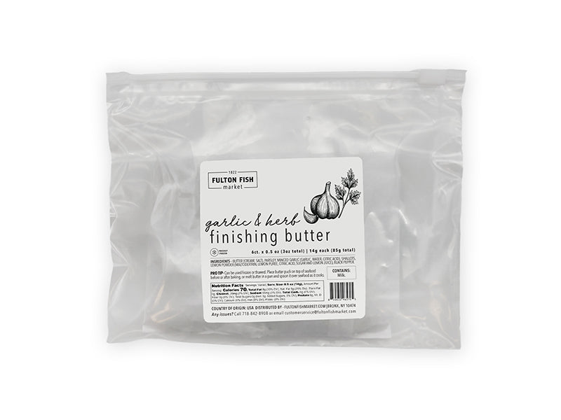 Fulton Fish Market Garlic & Herb Finishing Butter - 6ct pucks front of package on white background