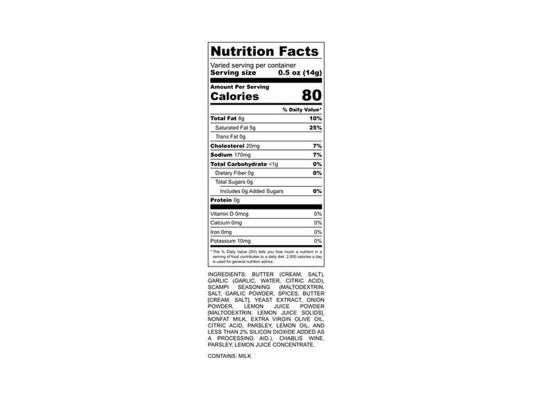 Fulton Fish Market Scampi Finishing Butter Nutritional Information