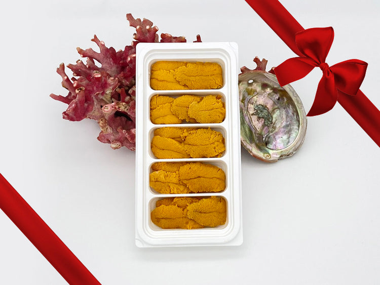 Fulton's Finest Wild West Coast Uni Roe in tray with Gift Bow Graphic on Top Right