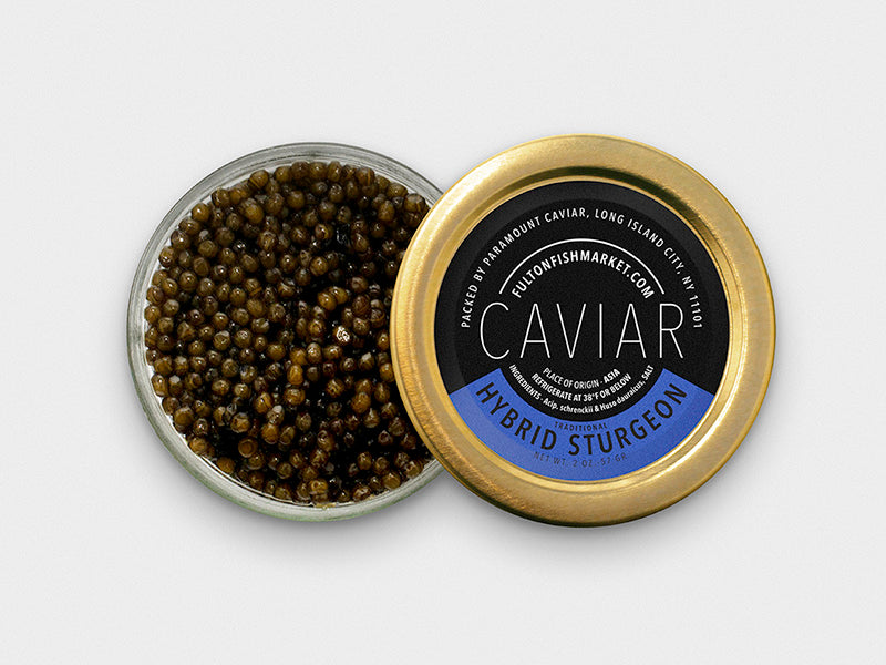 Hybrid Sturgeon Caviar Jar Opened on White Surface