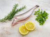 Wild Whole Whiting, Head Off with lemon and garnish